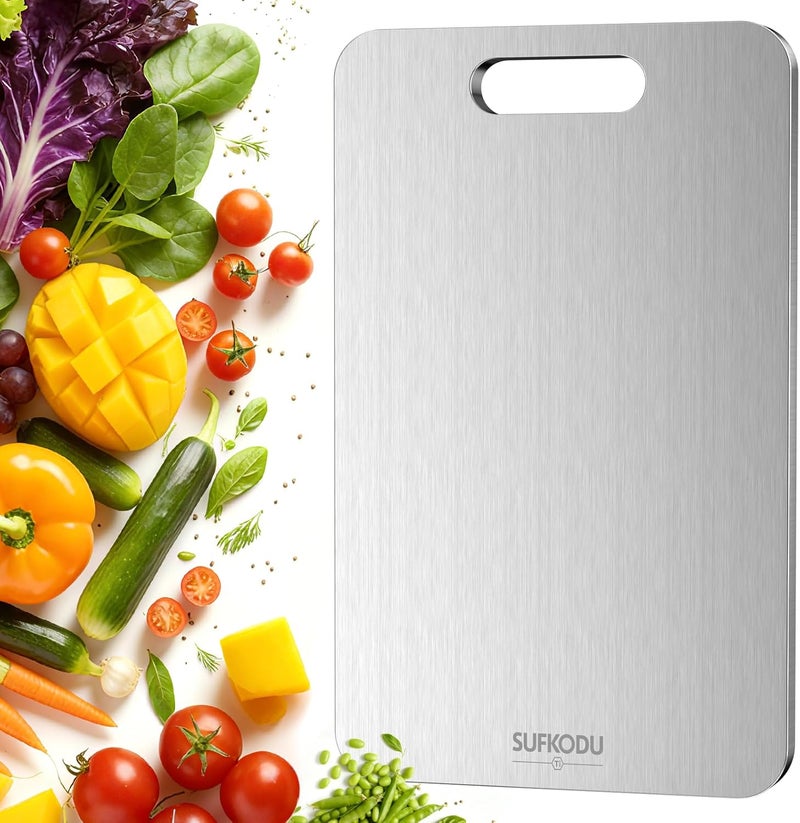 sufkodu Titanium Cutting Board, 100% Pure Titanium Cutting Boards for Kitchen, Double-sided Titanium Cutting Boards,Separate Raw and Cooked Food Areas,Non-Toxic,Dishwasher Safe 13”L × 8”W - Image 1